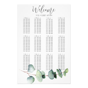 Simple Eucalyptus Leaf Wedding Seating Chart Print