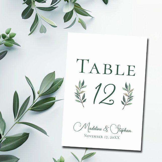 Simple Eucalyptus Leaf Wedding Table Number Card (Creator Uploaded)