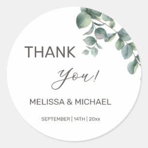 Simple Eucalyptus Leave Wedding Thank You Classic Round Sticker
