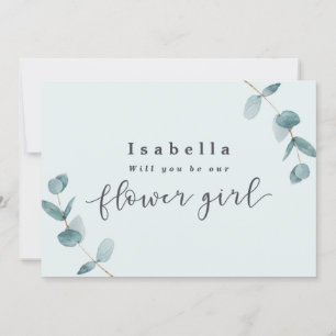 Simple Eucalyptus Leaves Flower Girl Proposal Card