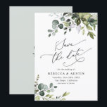 Simple Eucalyptus Leaves Greenery Save the Date Invitation<br><div class="desc">This elegant and customizable Save the Date card features mixed watercolor greenery leaves paired with a classy serif & delicate sans font in black,  with a monogram on the back. Matching items available.</div>