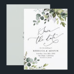 Simple Eucalyptus Leaves Greenery Save the Date Invitation<br><div class="desc">This elegant and customizable Save the Date card features mixed watercolor greenery leaves paired with a classy serif & delicate sans font in black,  with a monogram on the back. Matching items available.</div>
