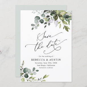 Simple Eucalyptus Leaves Greenery Save the Date Invitation