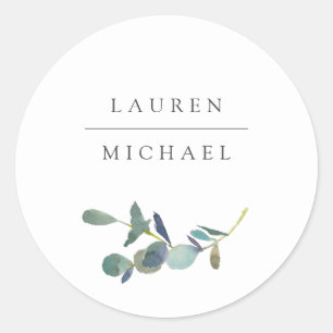 Simple Eucalyptus Leaves Wedding Classic Round Sticker