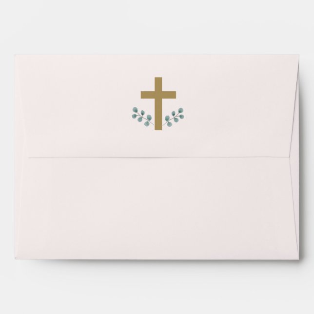 Simple Eucalyptus Leaves with Cross Religious Envelope (Back (Top Flap))