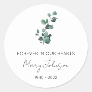 Simple Eucalyptus Memorial  Classic Round Sticker