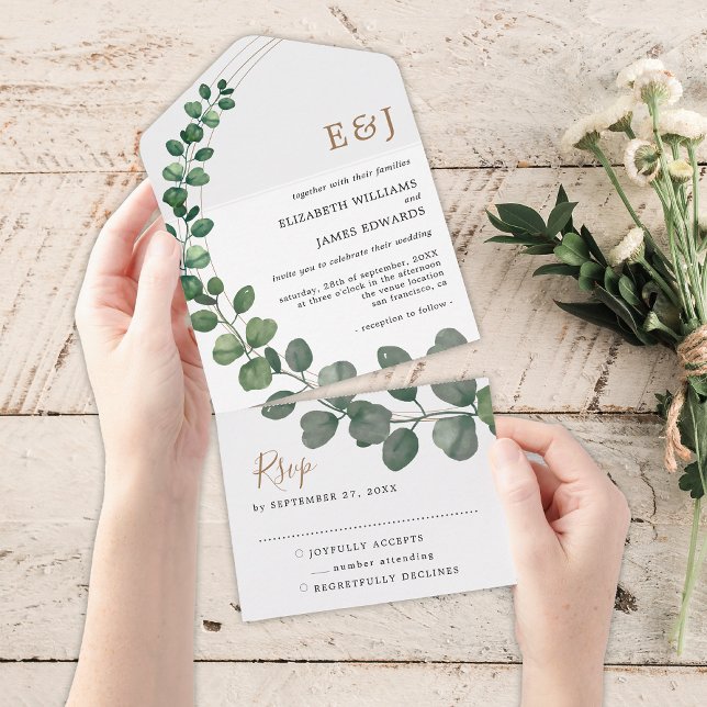 Simple Eucalyptus Minimalist Wedding  All In One Invitation (Creator Uploaded)