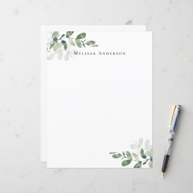 Simple Eucalyptus Personalized Letter Paper (Front/Back In Situ)