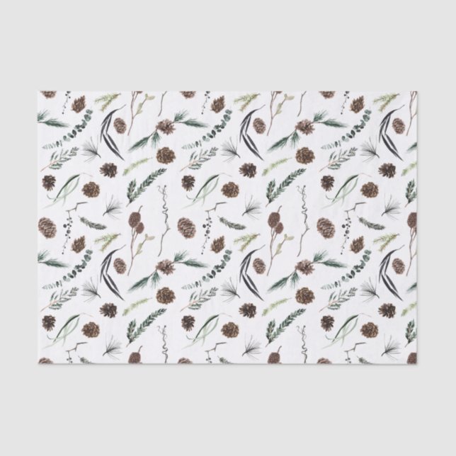 Simple Eucalyptus Pine Cone Watercolor Christmas Tissue Paper (Front)
