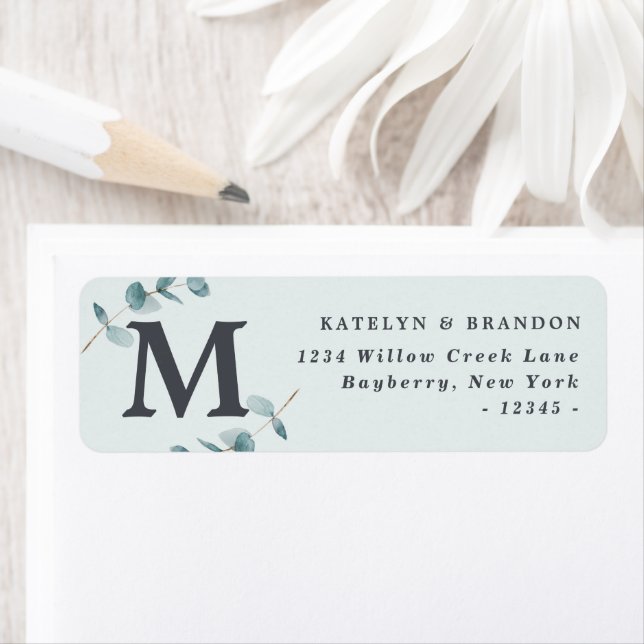 Simple Eucalyptus Rustic Monogram Return Address (Insitu)