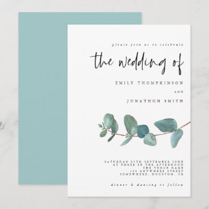 Simple Eucalyptus Teal Wedding Invitation