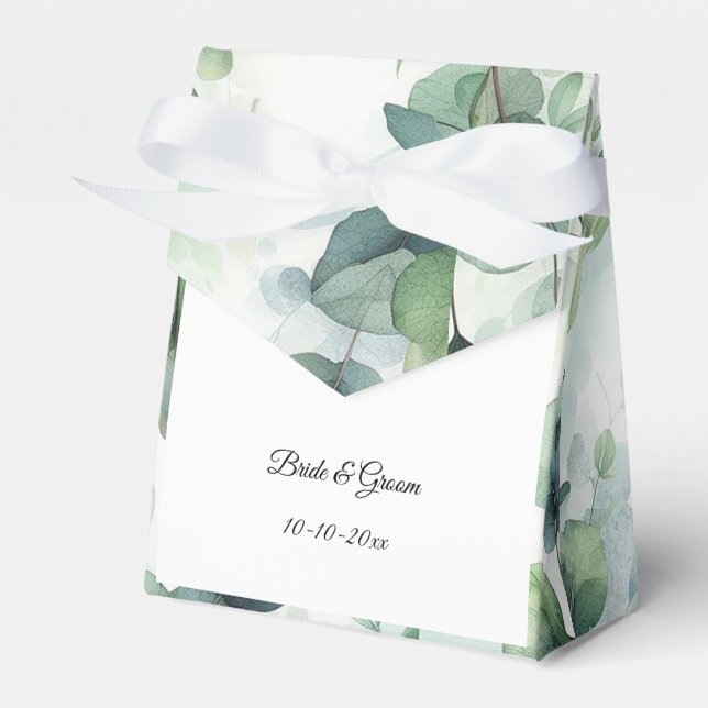 Simple Eucalyptus Wedding Favor Box (Front Side)