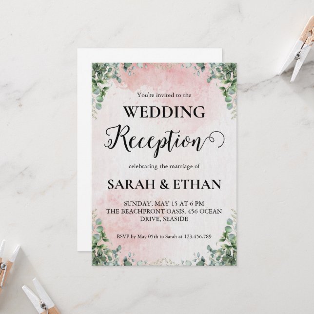 simple eucalyptus wedding reception invitations (Front/Back In Situ)