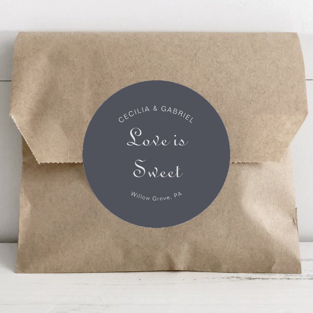 Simple Evening Boho Wedding Love is Sweet  Classic Round Sticker (Creator Uploaded)