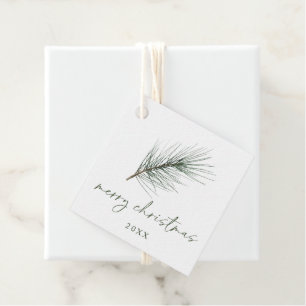 Simple Evergreen Branch Neutral Christmas Party Favour Tags