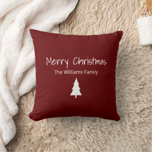 Simple Evergreen Red Merry Christmas Decor  Throw Pillow