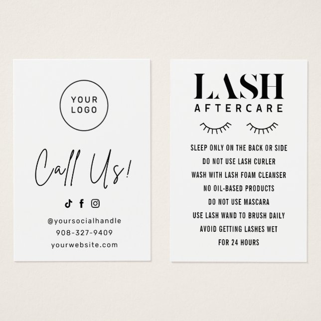 Simple Eyelash Extensions Lash carte de post-soins (Devant & derrière)