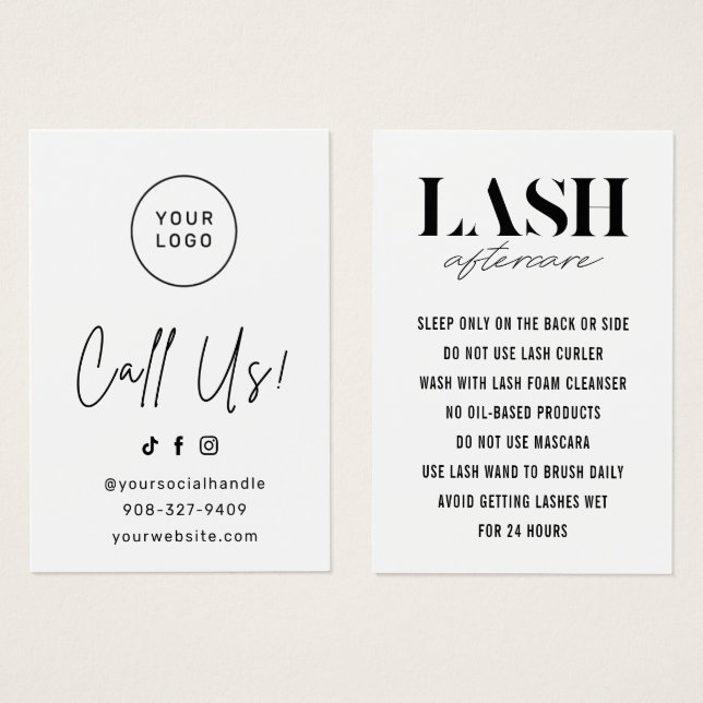 Simple Eyelash Extensions Lash carte de post-soins (Devant & derrière)