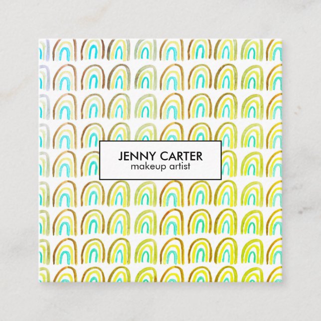 Simple Faded Watercolor Rainbows Pattern Cool Square Business Card (Front)