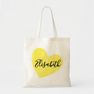 Simple Faded Yellow Heart with your Name Tote Bag