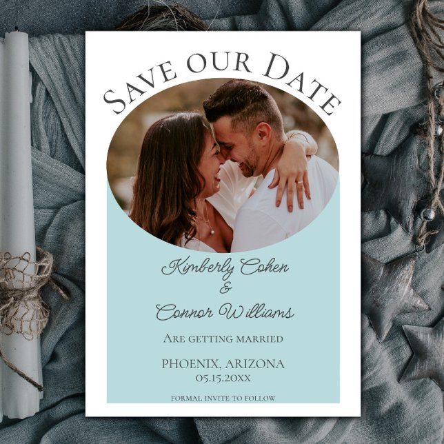 Simple Faire-Part de Date de Mariage à Photo Ovale (Teal Simple Oval Photo Save the Date)