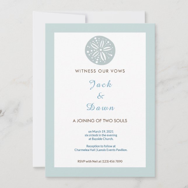 Simple Faire-part de mariage bleu vert sable (Devant)