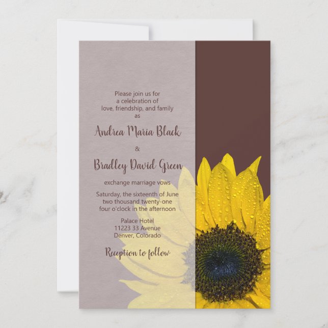 Simple Faire-part de mariage Brown de tournesol ja (Devant)