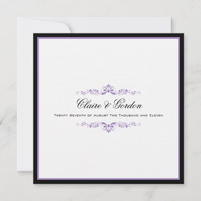 Simple Faire-part de mariage classique noir et vio (Devant)