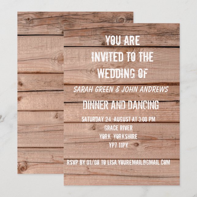 Simple Faire-part de mariage en chêne rustique (Devant / Derrière)