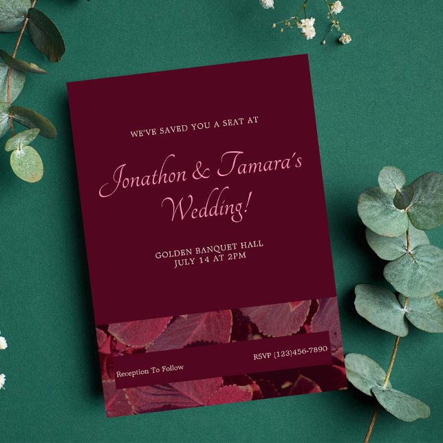 Simple Faire-part de mariage Floral Bourgogne (Créateur téléchargé)