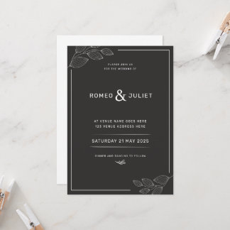 Simple Faire-part de mariage moderne noir et blanc