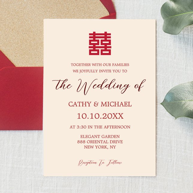 Simple faire-part de mariage rouge beige moderne c (Créateur téléchargé)