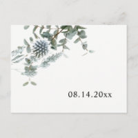 Simple Faire-part de Mariage Rustique Bleu Thistle
