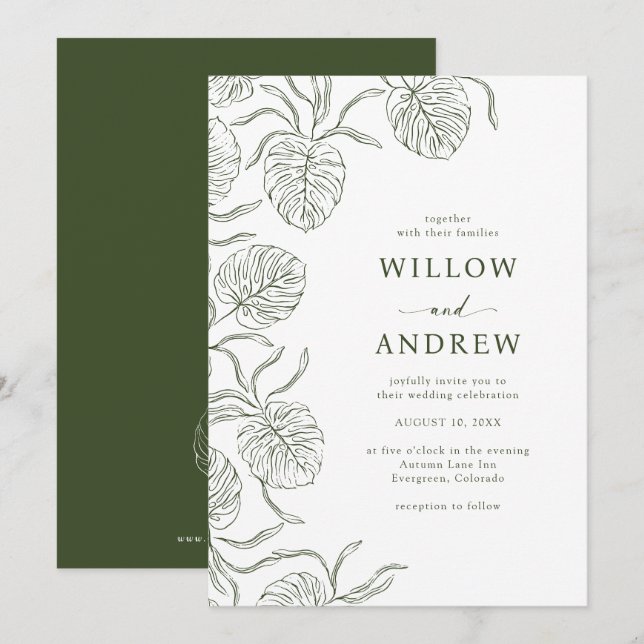 Simple Faire-part de mariage tropicale (Devant / Derrière)