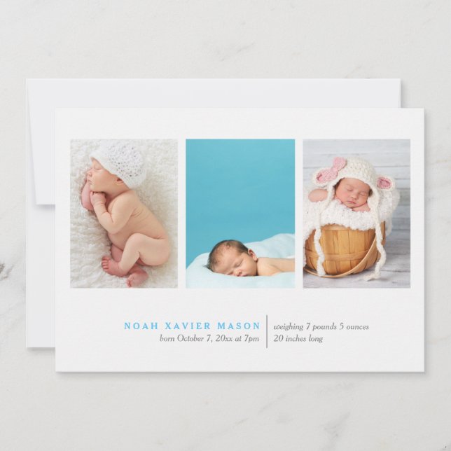 Simple Faire-part de naissance à trois photos (Devant)