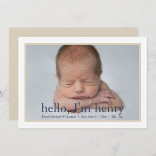 Simple Faire-part de naissance photo Boy Blue Tan