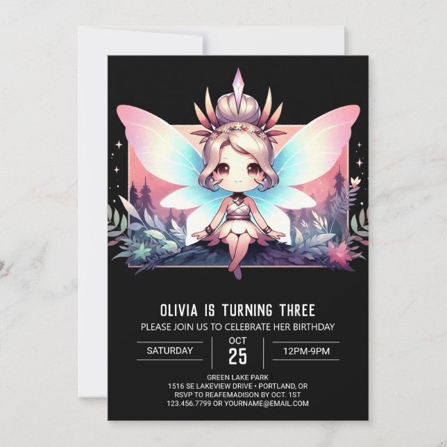 Simple Fairy Theme Digital Birthday Invitation (Front)