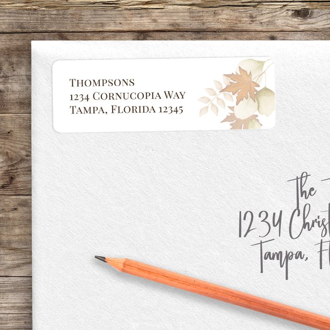 Simple Fall Autumn Greenery Watercolor Foliage (Fall Autumn greenery and foliage return address label. )