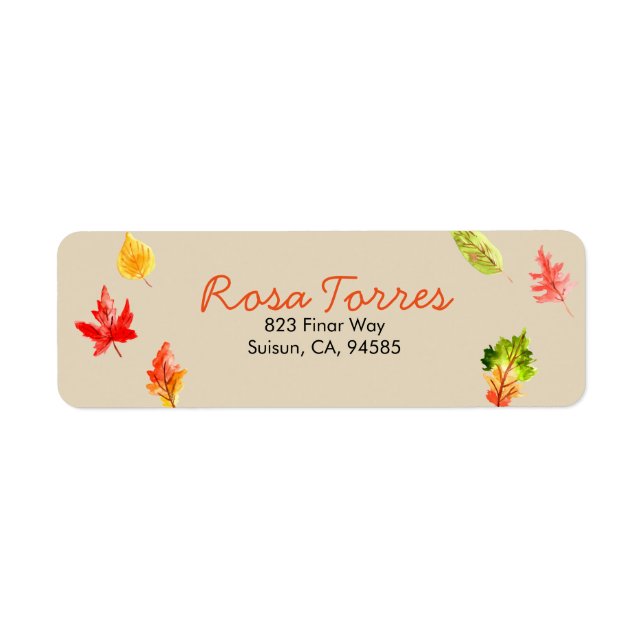 Simple fall autumn leaves address return label (Front)