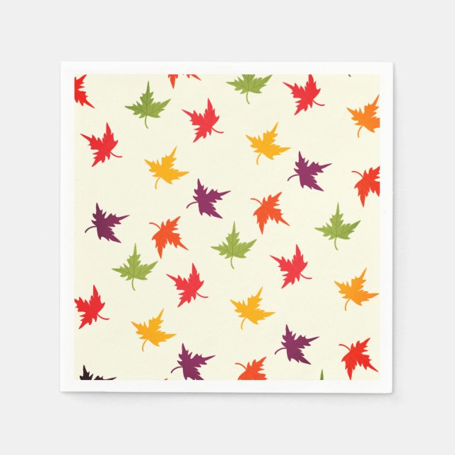 Simple Fall Autumn Leaves Pattern Colourful Napkin (Front)