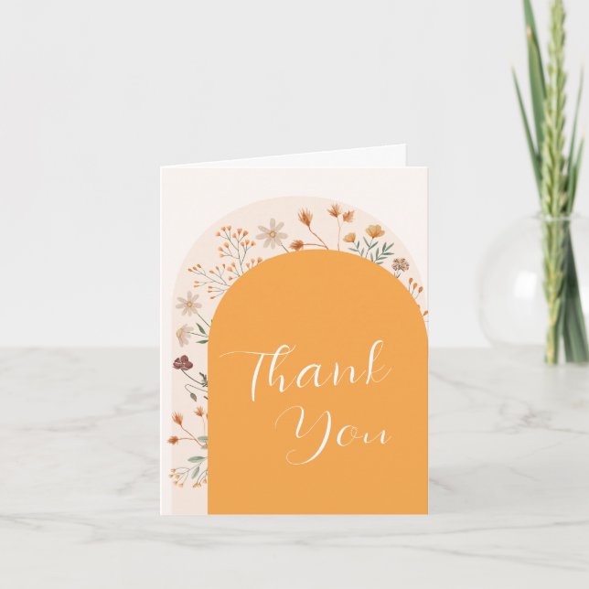 Simple Fall Boho Wildflower Arch Baby Shower Thank You Card (Front)