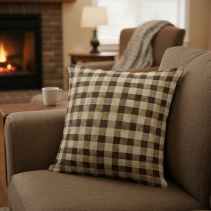 Simple Fall Brown Plaid Gingham Throw Pillow