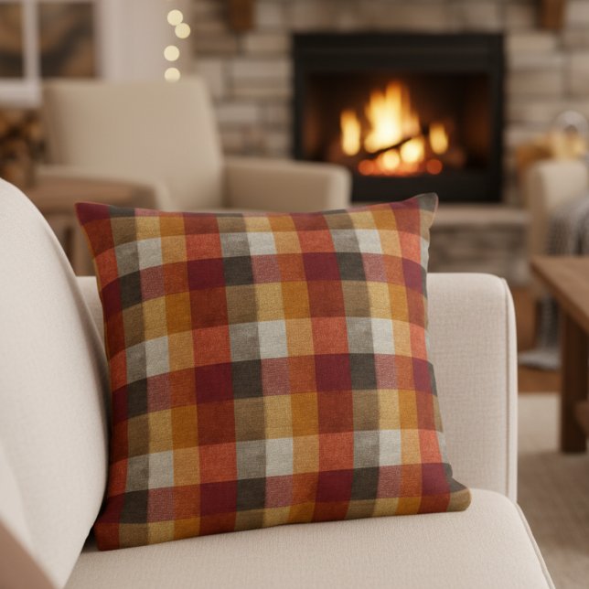 Simple Fall Burnt Orange Plaid Throw Pillow (Creator Uploaded)