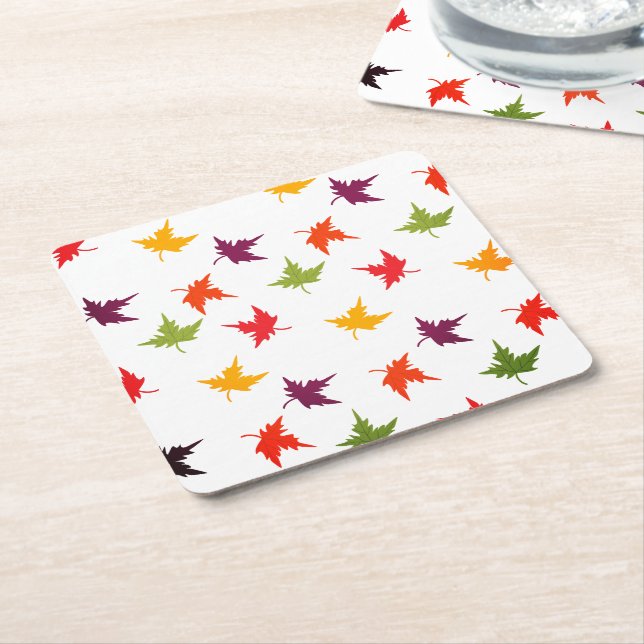 Simple Fall Colourful Leaves Autumn Leaf Square Paper Coaster (Angled)