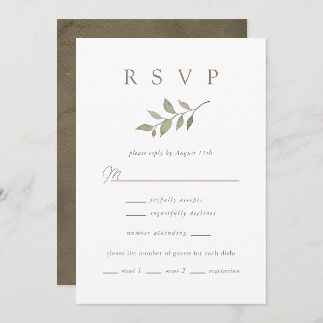 Simple Fall Greenery Elegant Script Wedding RSVP (Front/Back)