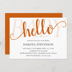 Simple Fall Hello Baby Burnt Orange Shower Invitation