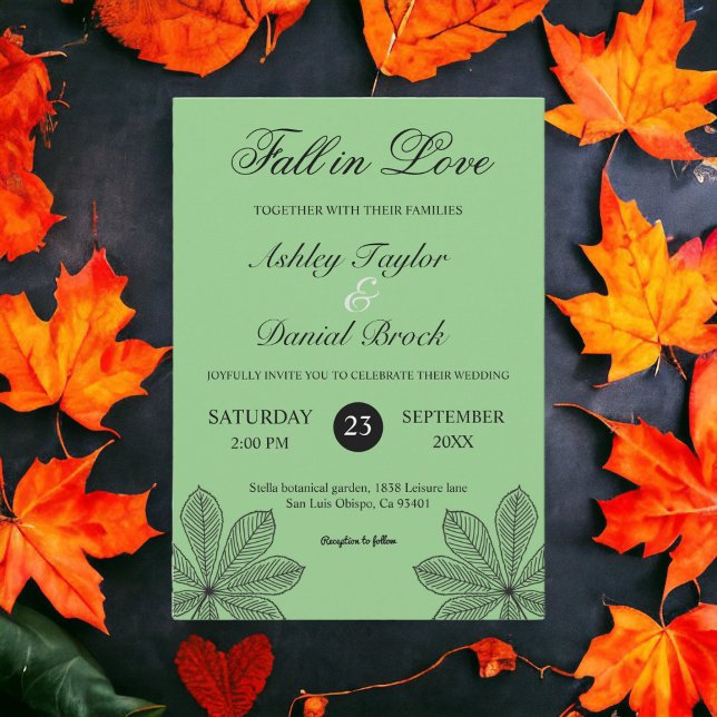 Simple Fall in Love Sage Boho Autumn Wedding Invitation (Creator Uploaded)