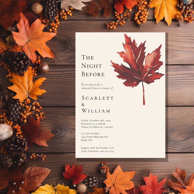 Simple Fall Leaf Cream Wedding The Night Before Invitation (Creator Uploaded)