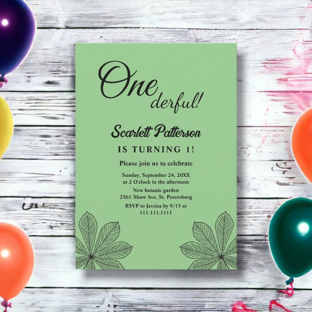 Simple Fall Leaves Sage Boho Autumn 1st Birthday Invitation (Creator Uploaded)