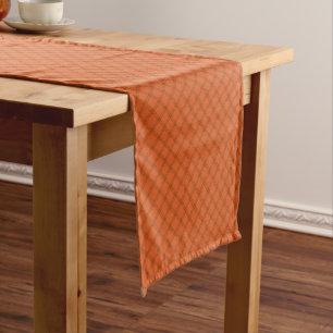 Simple fall orange copper brown plaid thanksgiving short table runner